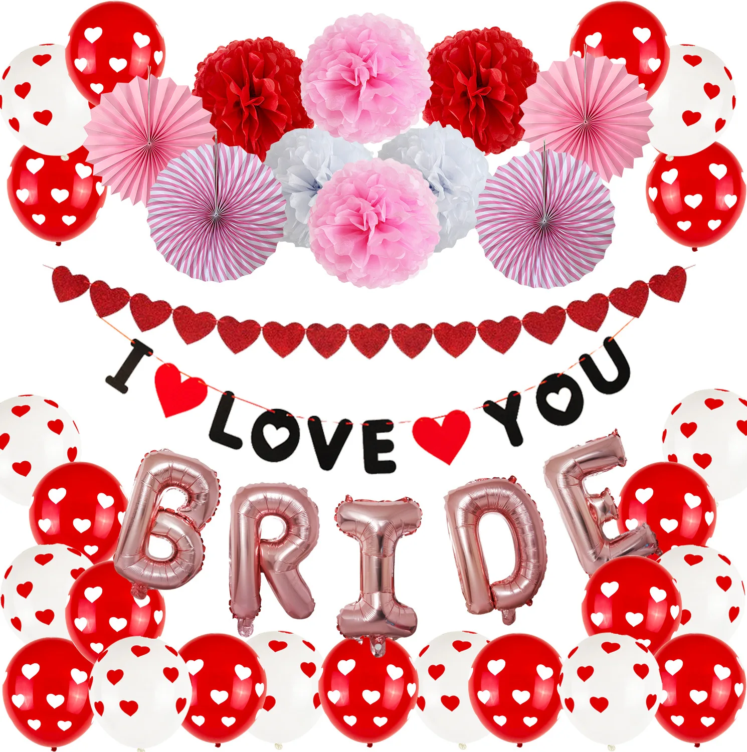 

Pink Wedding Decoration Bride Shower Balloons 16inch Foil Valentines Day Gift with Banner Anniversary Party Supplies