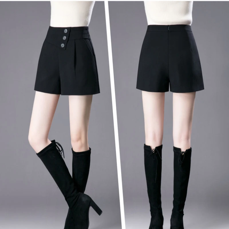 

Women 2021 Summer Fashion New Casual Suits Shorts Female High Waist Solid Office Work Shorts Ladies Pocket Wide Leg Shorts R90