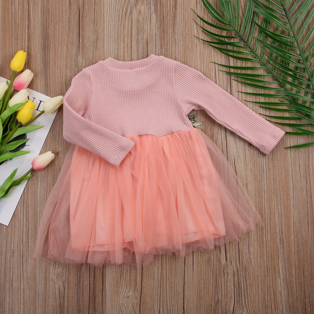 Cute Pretty Toddler Baby Girls Dress Flower Long Sleeve Lace Dress Princess Party Prom Tulle Dresses
