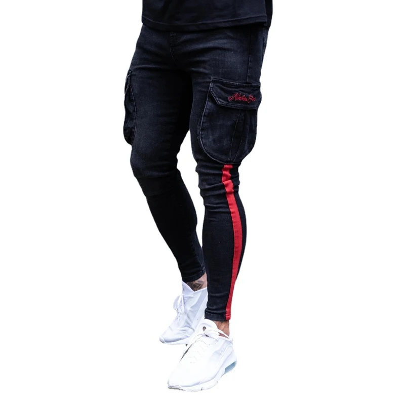 

New Jeans Men Pants Casual Cotton Denim Trousers Multi Pocket Cargo Jeans Men New Fashion Denim Pencil Pants Side Pockets Cargo
