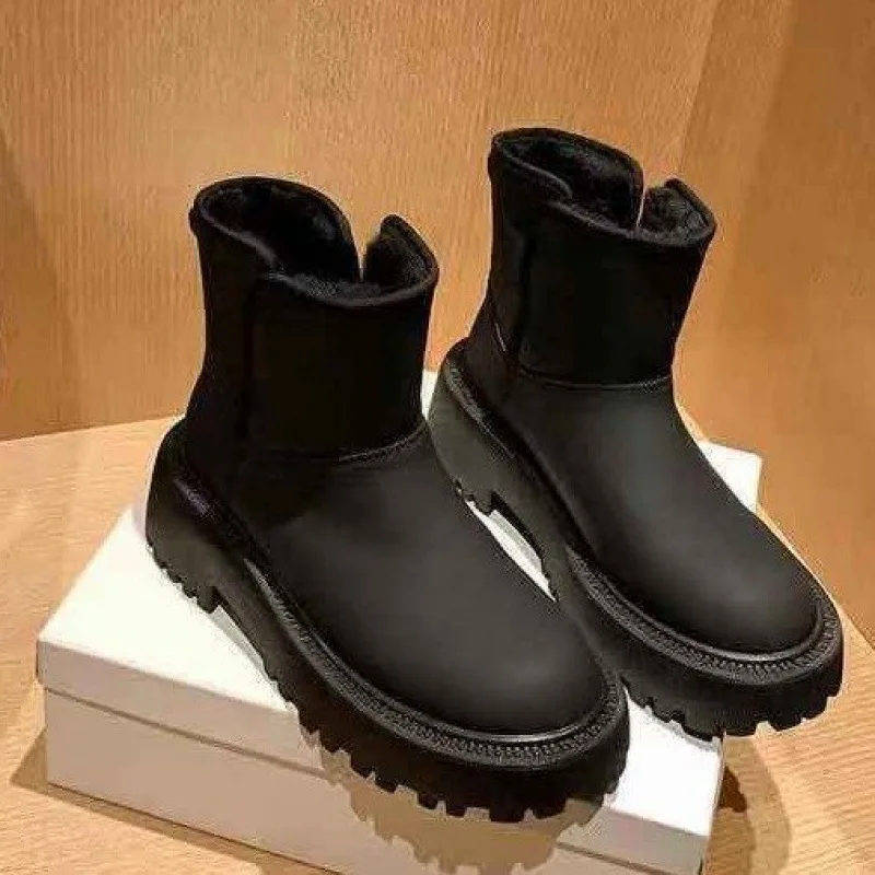 

Chelsea High Boots 2022 New Winter Women Flats Shoes Warm Fur Warm Snow Ankle Boots Goth Chunky Short Plush Casual Female Boots