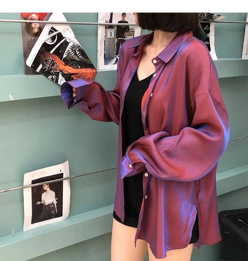 

Spring Women Blouse Striped Turn-down Collar Office Lady Tops Full Sleeve Women Shirts Light Purple Fashion Female Tops Blusas