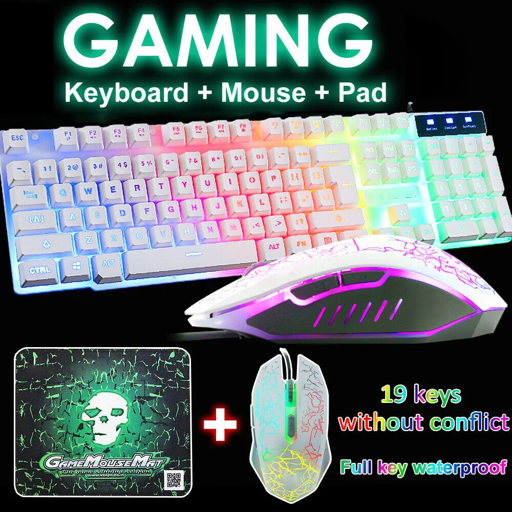 

Para Juegos Juego De RatN Con Cable Gaming Mouse Set LED USB Keyboard Kit Design Multicolor Breathing Lights