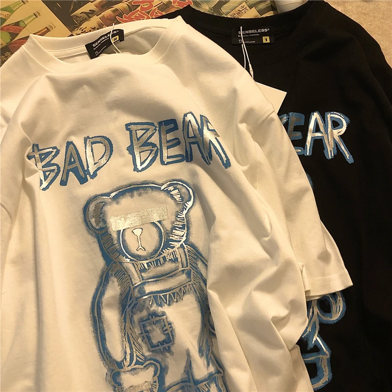 

T-shirt anime clothes graphic for teens summer Doodle Bearmen's fashion oversize print cartoon crop top cotton Round neck shirt