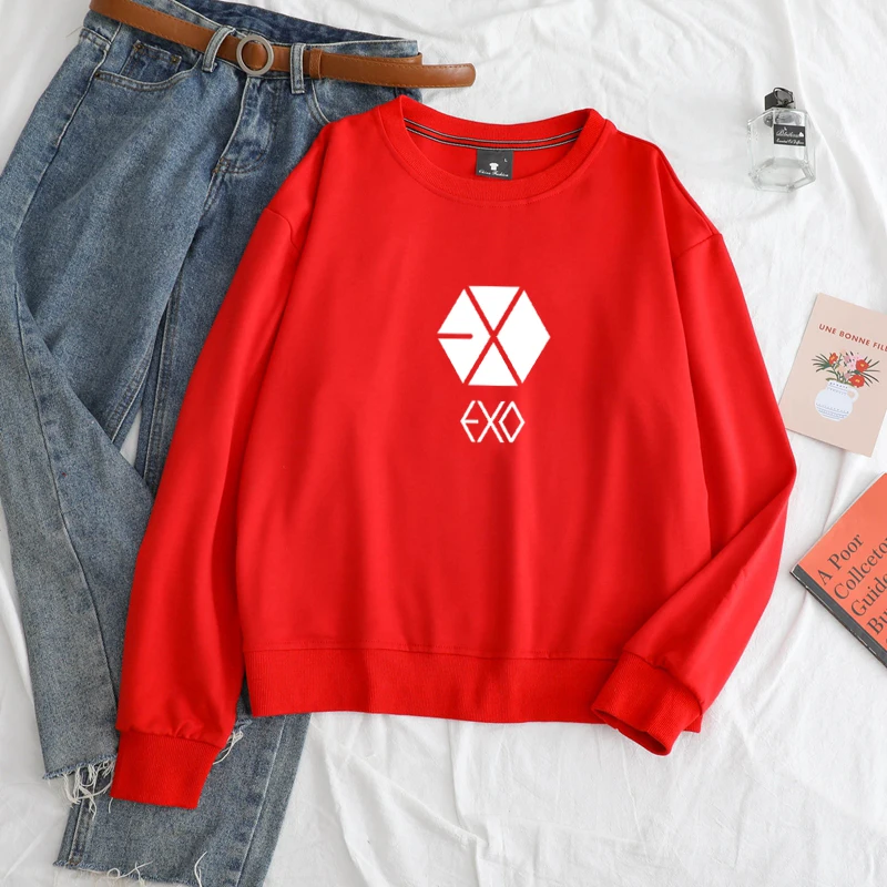 Толстовка EXO для мужчин и женщин Модный хлопковый свитшот Корейская популярная