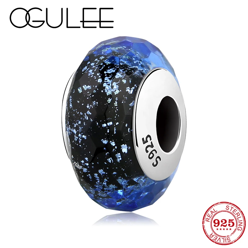 Сверкающие стеклянные бусины из муранского синего пузыря хит продаж 925 пробы