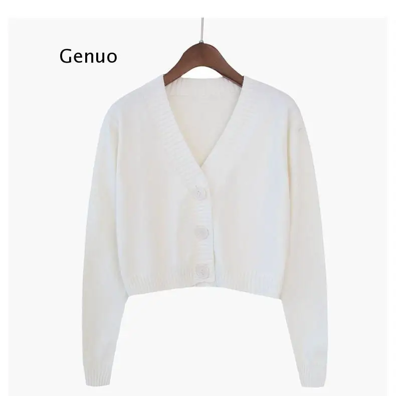 Вязаный Укороченный кардиган женский корейский короткий свитер с длинным