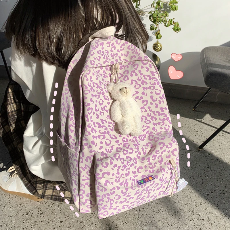 

Школьная сумка, женская, рюкзак с леопардовым принтом, вместительный рюкзак в Корейском стиле