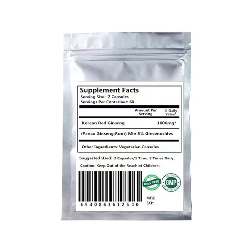 Корейский Красный Женьшень 1000 мг-100 Капсулы для веганов | Красота и здоровье