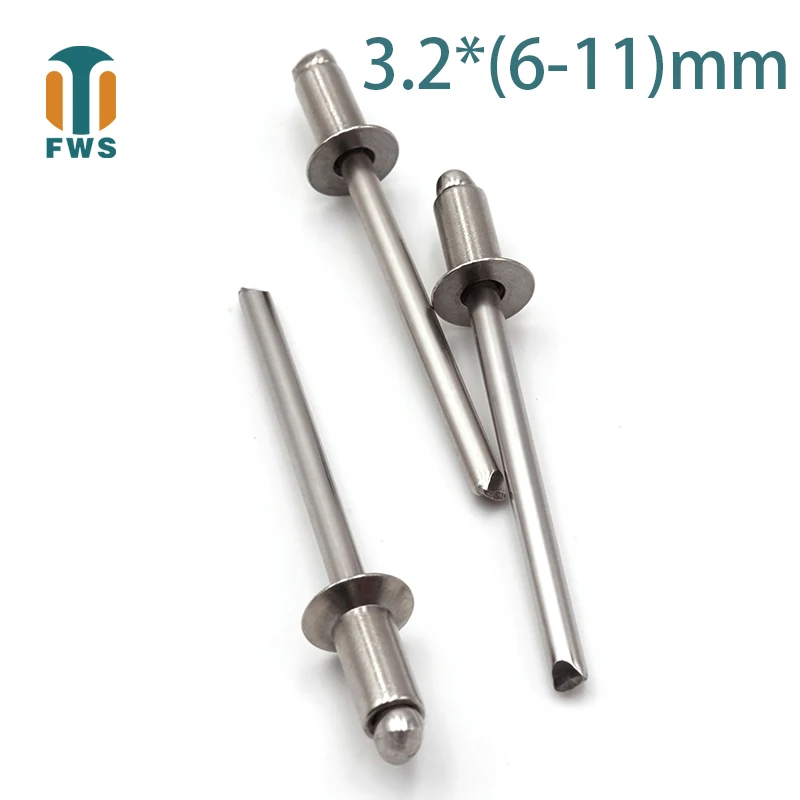 

10 PCS M3.2*(6-11)mm Stainless Steel Countersunk Head Break Mandrel Blind Rivet Nail Pop Rivets for Furniture Car Aircraft