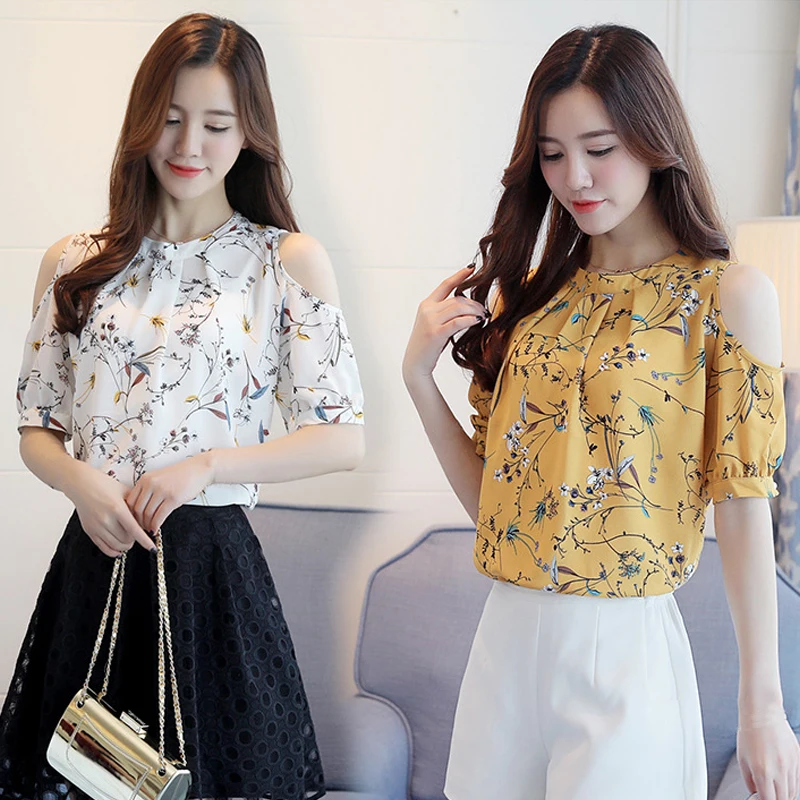 

Summer off shoulder loose Chiffon Floral Print Women Blouse Shirt Blusas Short Sleeves O-neck Floral Plus Size Female Tops