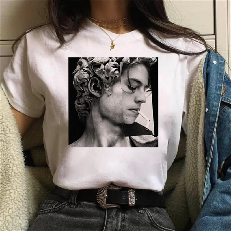 

Michelangelo Tshirt Women Fashion Grunge Aesthetic Sistina Hands T Shirt Female Funny Print Streetwear Casual Tops Tee T-shirt