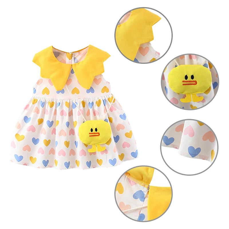 

Summer Kids Girls Sleeveless Doll Collar Printed Vest Dress + Ornaments Baby Girls Clothes
