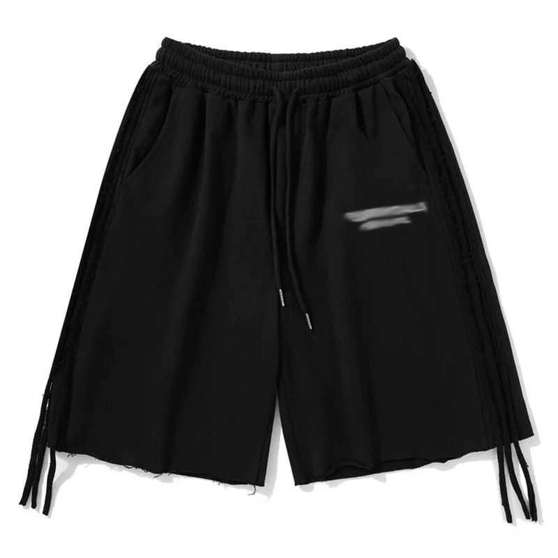 

Tide Brand Letter Printed Men's Shorts Summer High Quality Raw Edge Drawstring Men And Women Loose Sports Jogging Straight Short