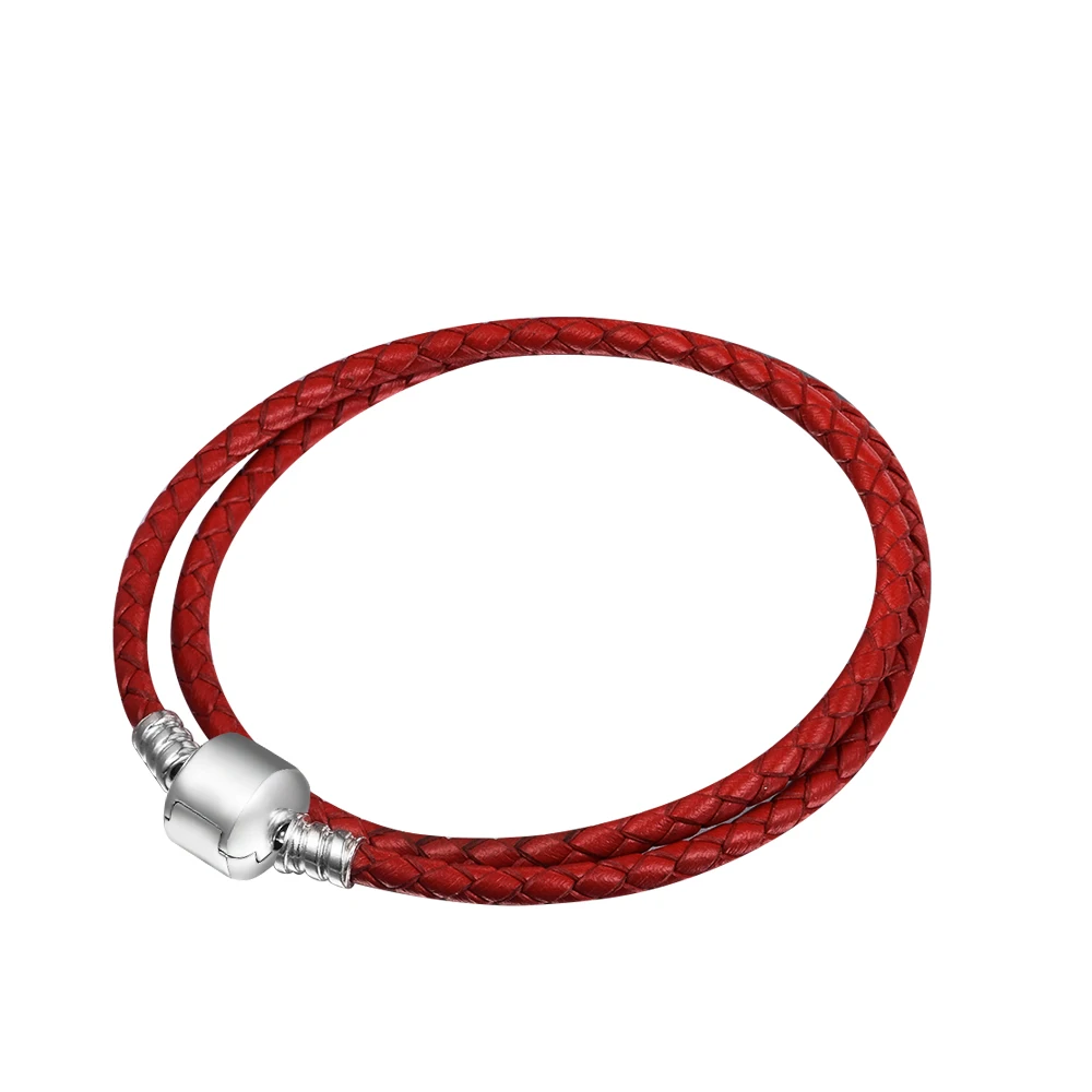 

Single Double Red Leather Bracelet Argent 925 Sterling Silver Bracelets for Women DIY Jewelry Making Pulseras
