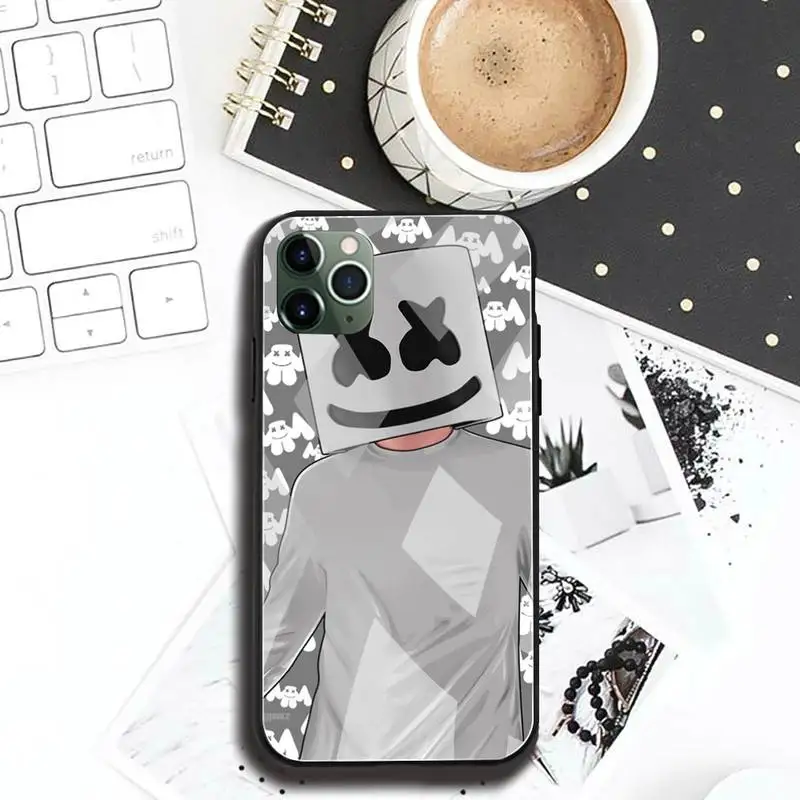 

KPUSAGRT DJ Marshmello Phone Case Tempered Glass For iPhone 11 Pro XR XS MAX 8 X 7 6S 6 Plus SE 2020 case