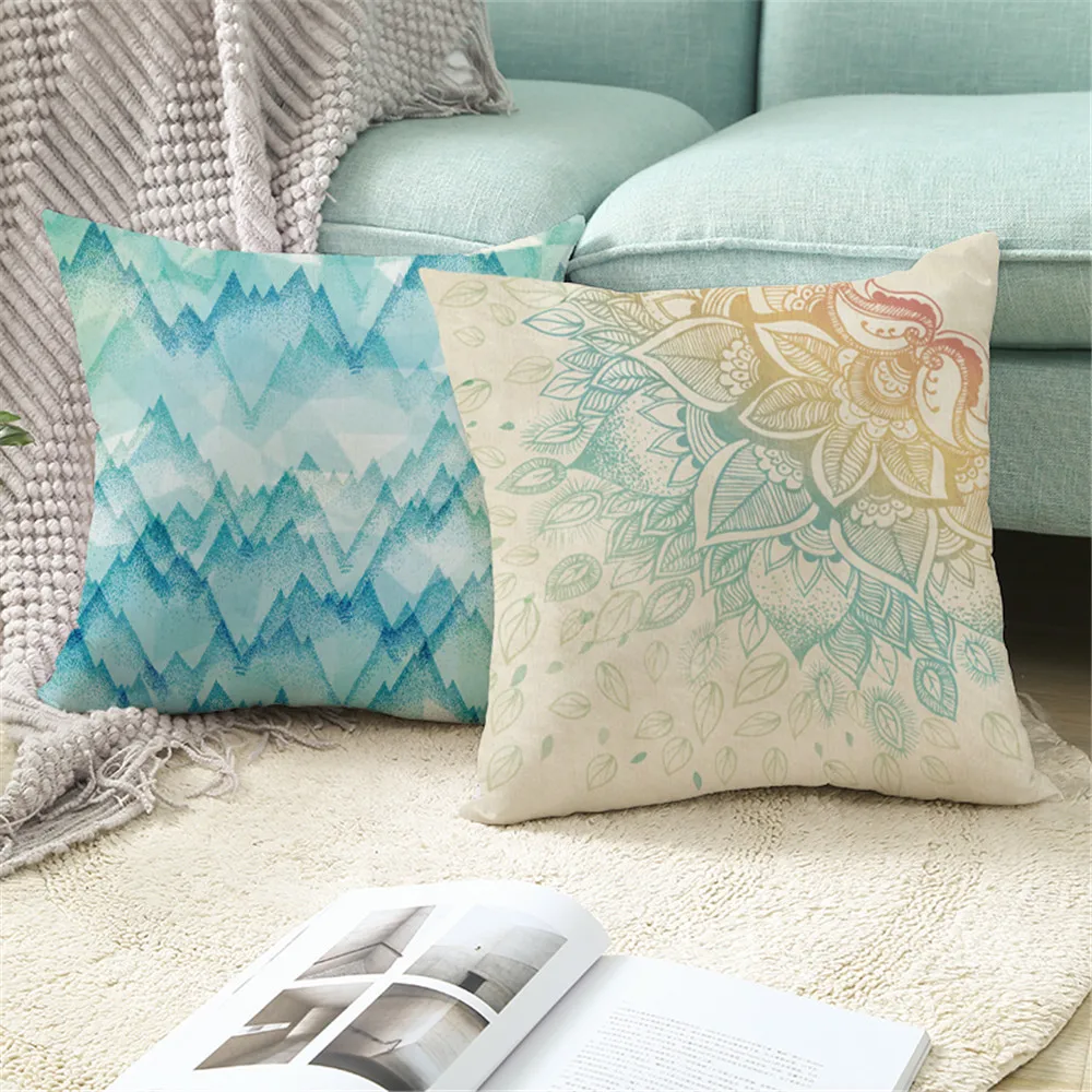 

Custom Blue Mandara Pillowcases Decorative Sofa Room Bed Pillow Cover Home Car Cute Cushion Case 45*45cm(One Side) TPR029