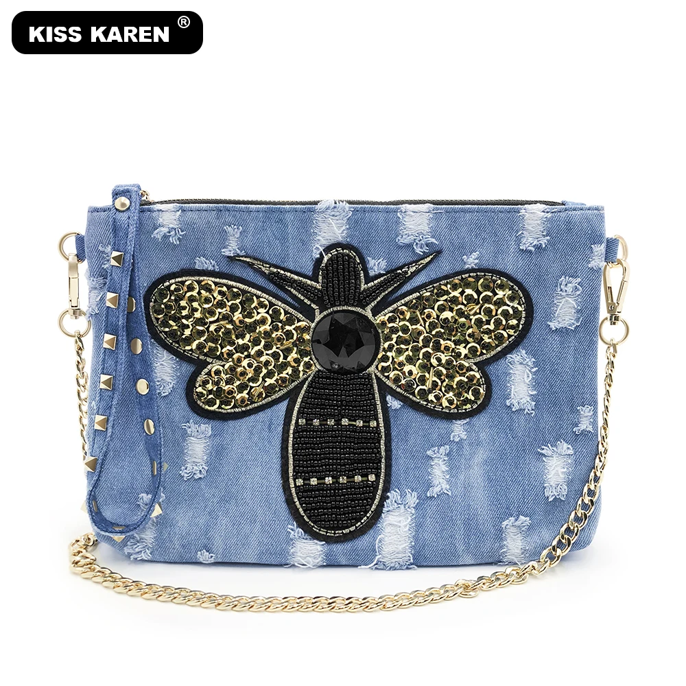Casual Fashion 2020 Denim Wristlets Women's Shoulder Bags Jeans Women Purse with Butterflyer Patch Messenger | Багаж и сумки