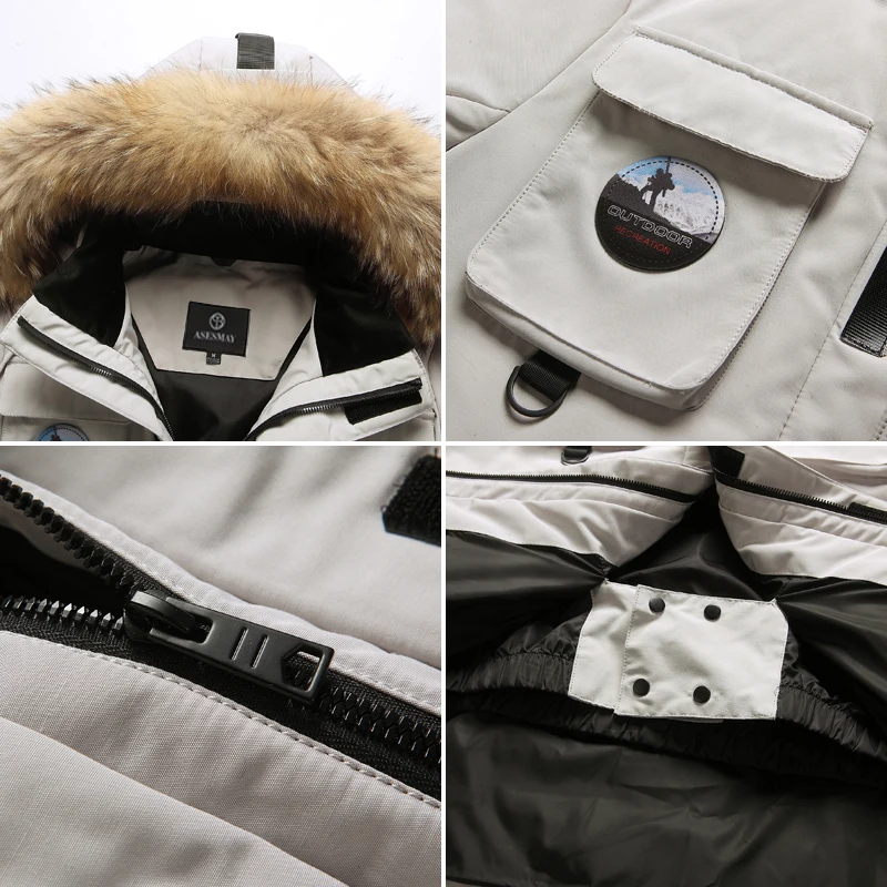Asesmay мужская зимняя куртка с капюшоном теплая Толстая парка гусиным пером