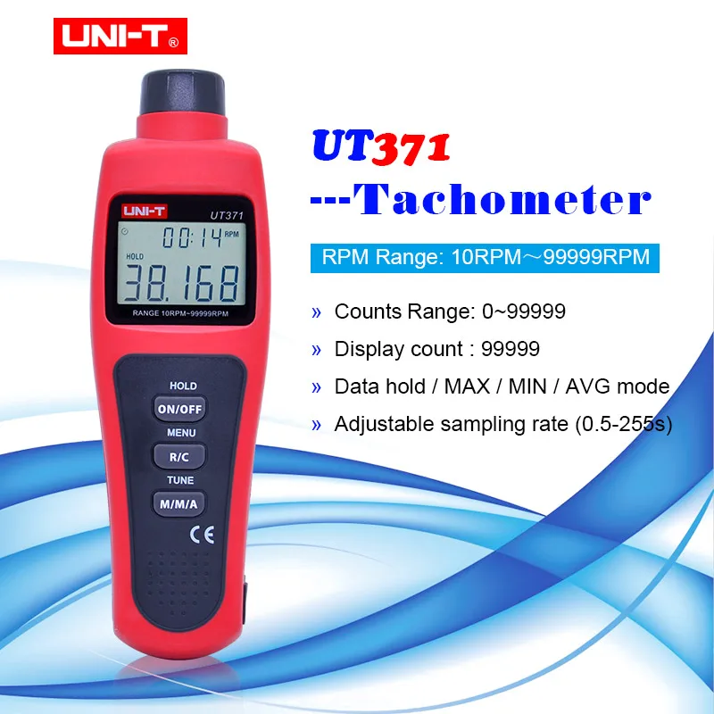 

UNI-T UT371 99999 Counts New Air Speed Anemometro Data Hold Non-Contact Digital Professional Tachometer RPM Range 10RPM~99999RPM