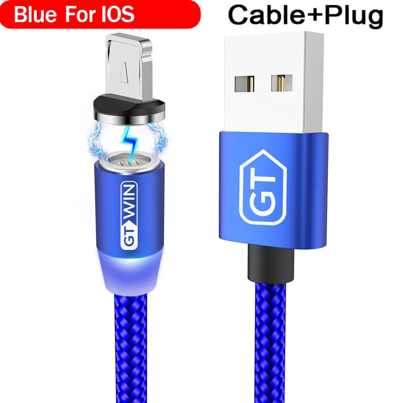 GTWIN 3A Магнитный кабель Micro USB кабель для iPhone Быстрая зарядка usb type C кабель для передачи данных для мобильного телефона Магнитный Шнур зарядное устройство 1 м/2 м - Цвет: For IOS Blue