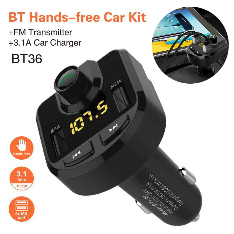 Quick Charger Voltage Display Micro SD TF Music Play bluetooth Car FM Transmitter Wifi Radio Adapter USB MP3 Player Mic | Автомобили и