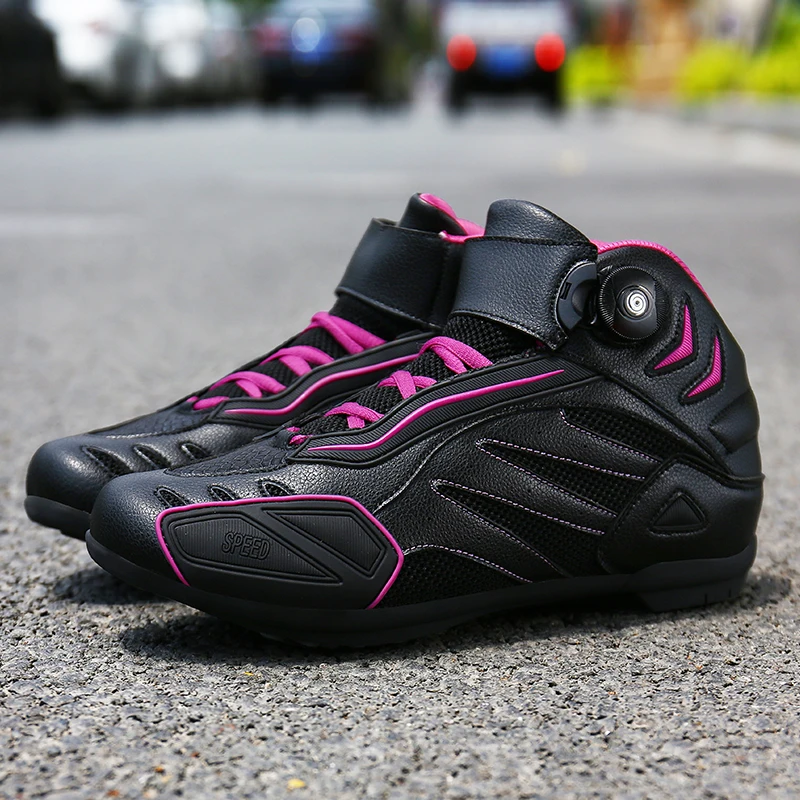 

Motorcycle Boots Men Racing Shoes Breathable&Anti-Slip Motocross Riding Boots Motorbike Enduro Shoes Red/Black/Purple Size 36-44