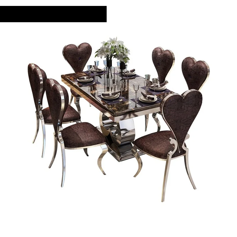 

Rama Dymasty stainless steel Dining Room Set Home Furniture modern marble dining table and 6 chairs,rectangle table
