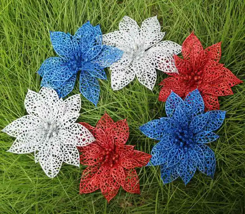 

Новогодние блестящие полые цветы, украшения для рождественской елки, 10 шт., декор для вечеринки и свадьбы