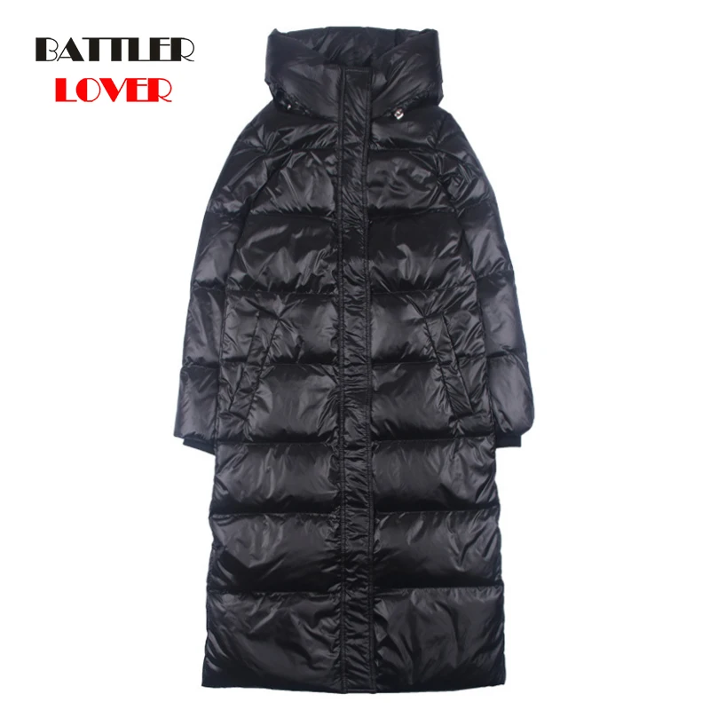 

Fashion Down Jacket For Women 2021 Long Thick Hoody White Duck Down Coat Female Oversized Winter Single Breasted Puffer Overcoat