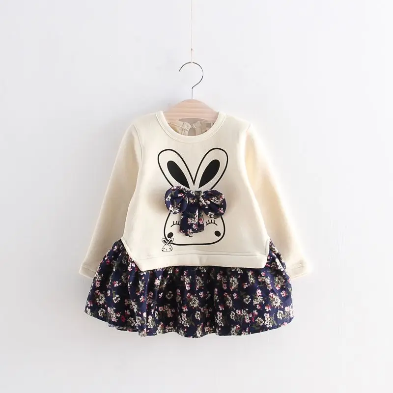 Girls Dress Autumn Winter Kids Fashion Casual Cotton Velvet For Children Baby Cartoon Warm Dresses 1-6Years | Детская одежда и