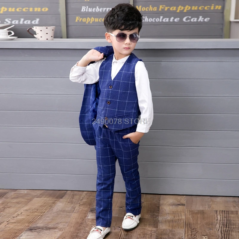 Костюм для мальчиков с цветочным рисунком Блейзер жилет брюки галстук комплект