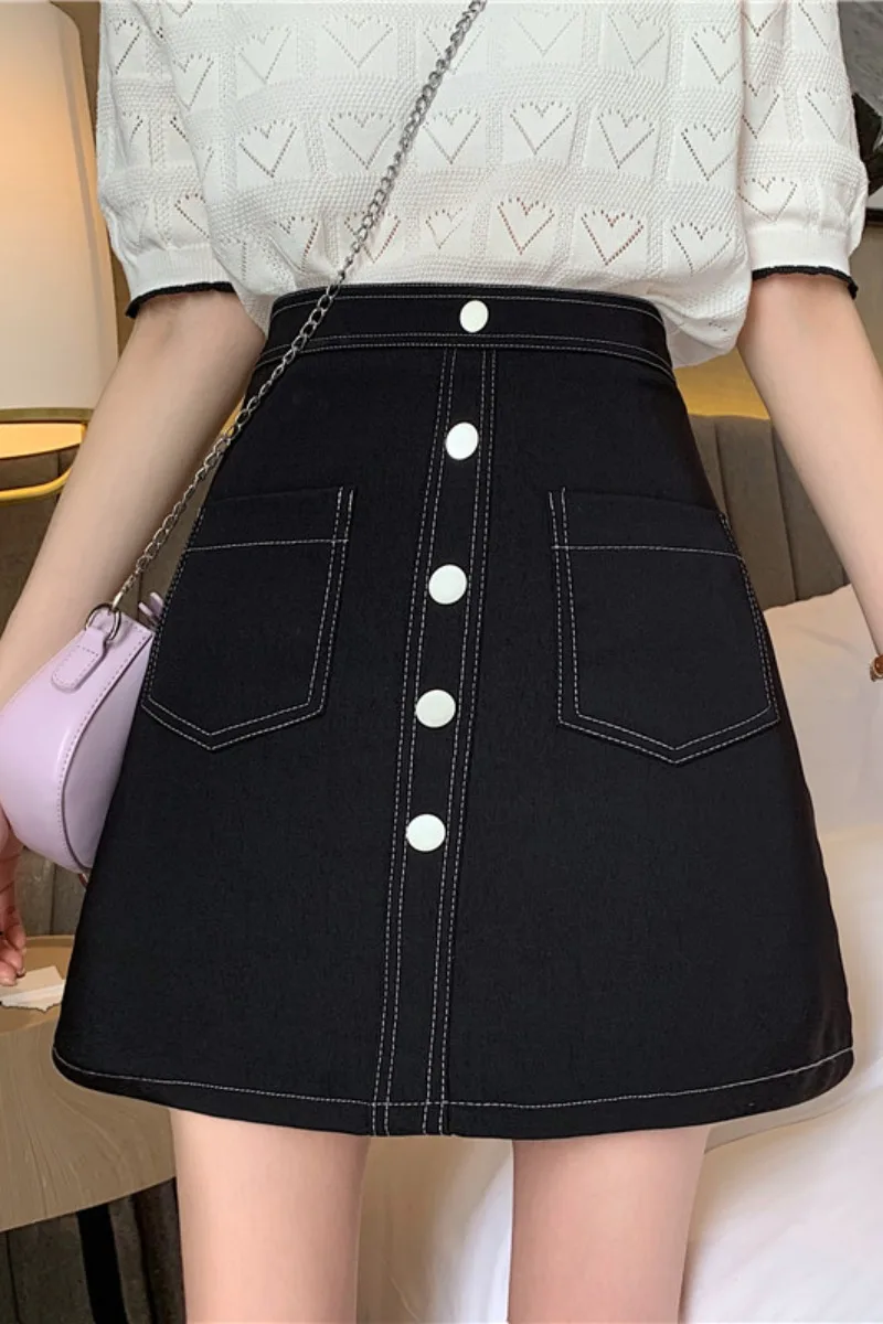 

Women's spring and autumn clothing 2021 new high-waisted thin A-line skirt temperament all-match bag hip short skirt tide