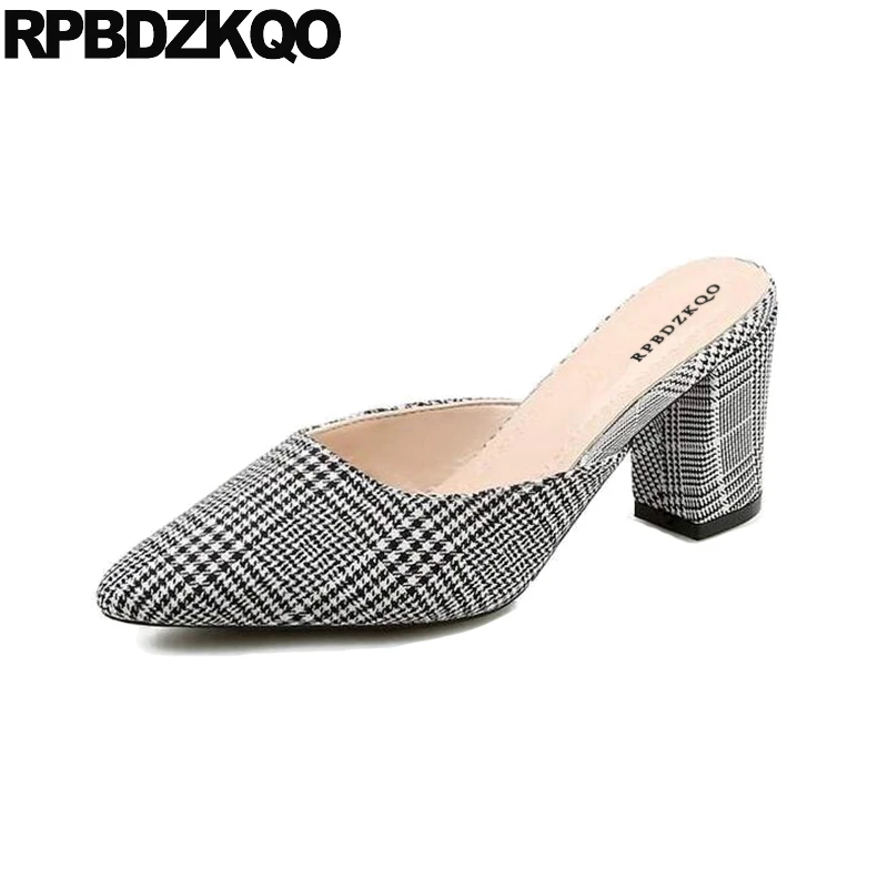 В винтажном стиле Женские туфли без задника на высоком каблуке современные