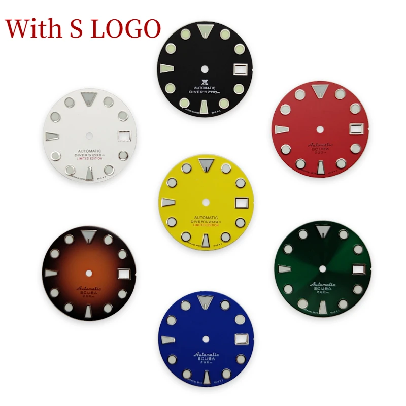 

28.5mm NH35 Watch Dial NH35A Modified Dial for NH35 NH35A Movement C3 Green Luminous Dial NH35 Case NH36 Dial with S LOGO