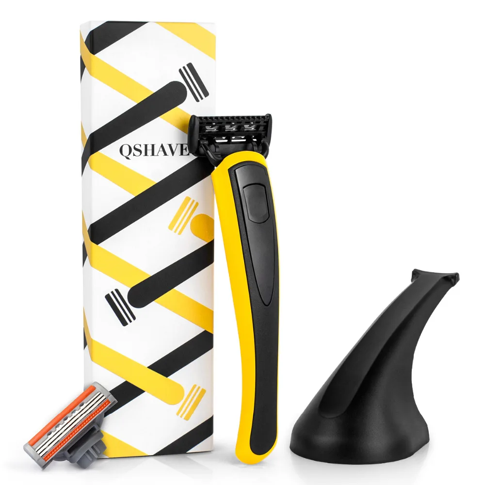 QShave, Желтая серия, ручная бритва, американское лезвие, Мужская бритва для бритья, крутая бритва, подставка, как выбор, это для мужчины, отца, подарок на день Святого Валентина