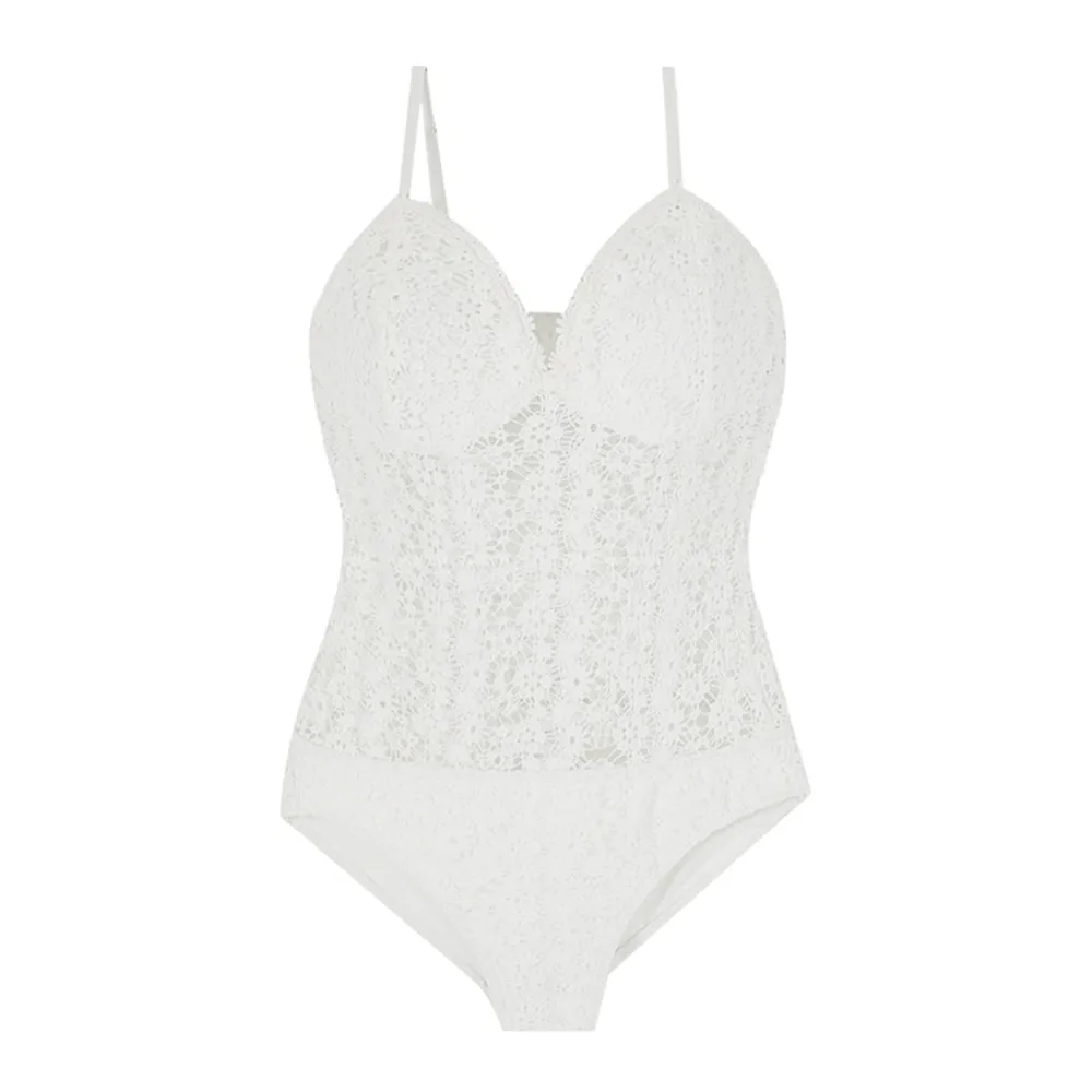 Сексуальный кружевной Цельный купальник Женская однотонная одежда для плавания