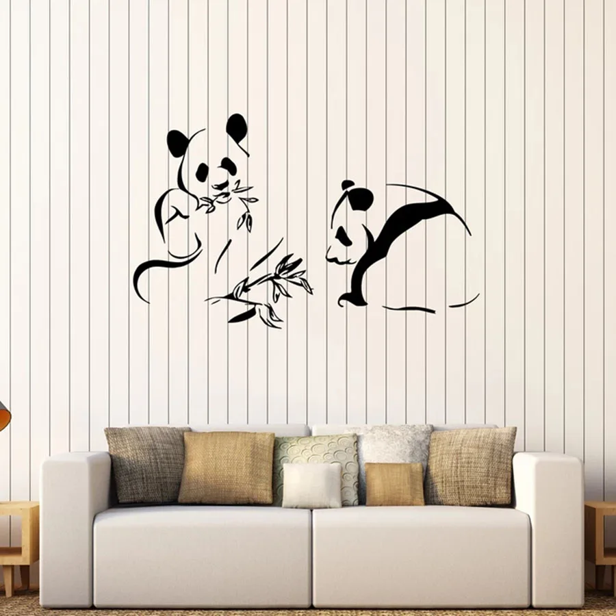 Панды наклейки на стену животные панда бамбук медведь фотообои виниловые окно