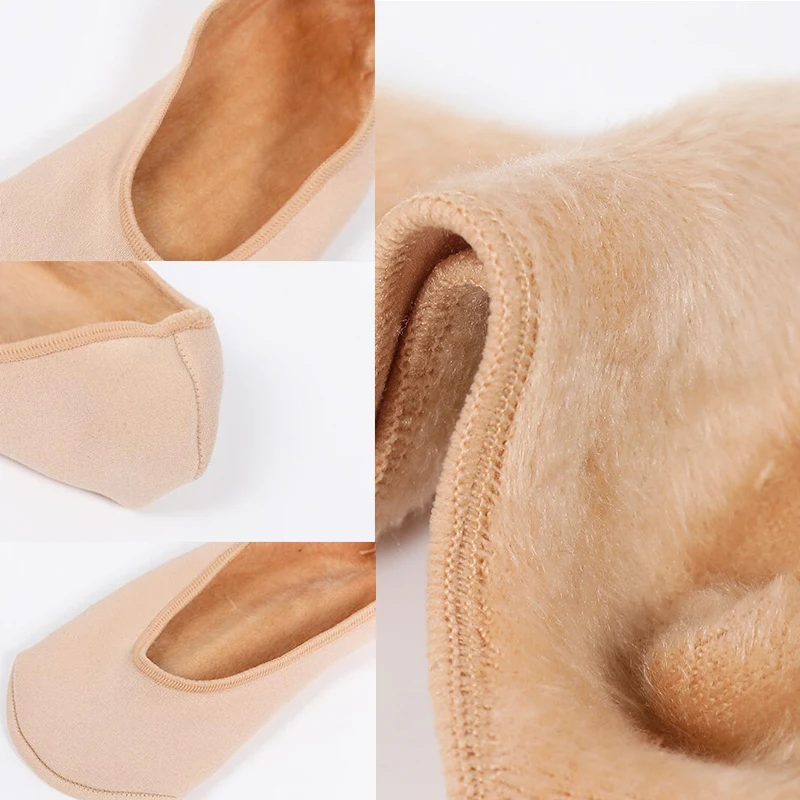 

Fashion Velvet Thickening Socks Casual Solid Color Boat Socks Breathable Elastic Winter Warm Low Invisible Socks For Women