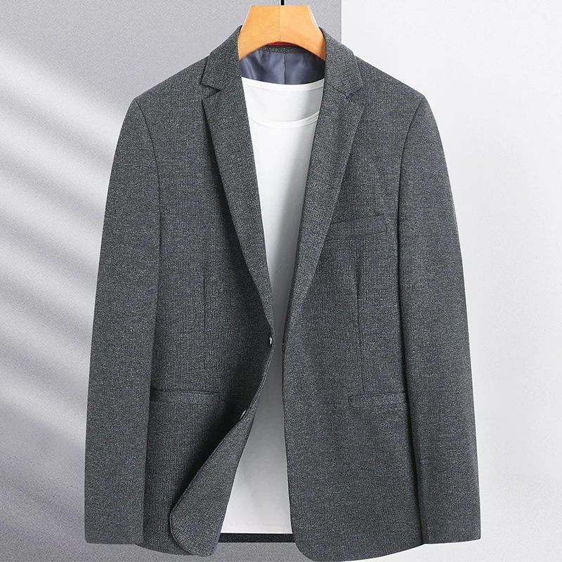 Grey Blue Blazers Men Smart Casual Slim Fit Jacket Suit Male Elegant Plain Outfits Four Buttons On Cuff Design Garment 200 New