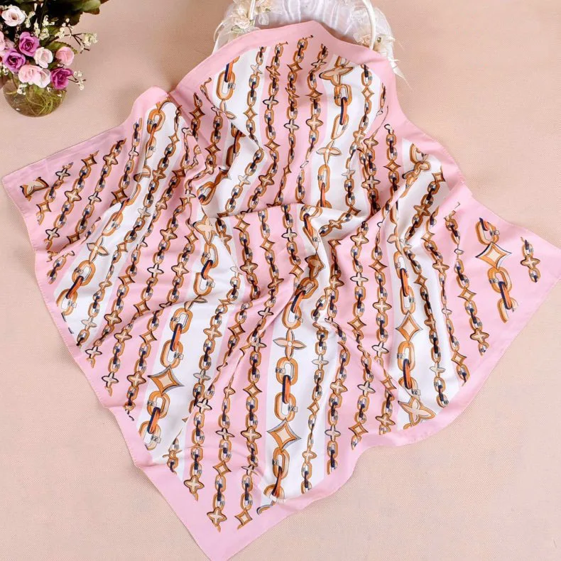 Весенняя двухцветная шелковая сатиновая квадратная лента для волос хиджаб