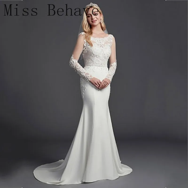 DD JYOY Long Sleeve Wedding Dress Mermaid Bridal Gown Elegant Scoop with Train Sexy Open Back | Свадьбы и торжества