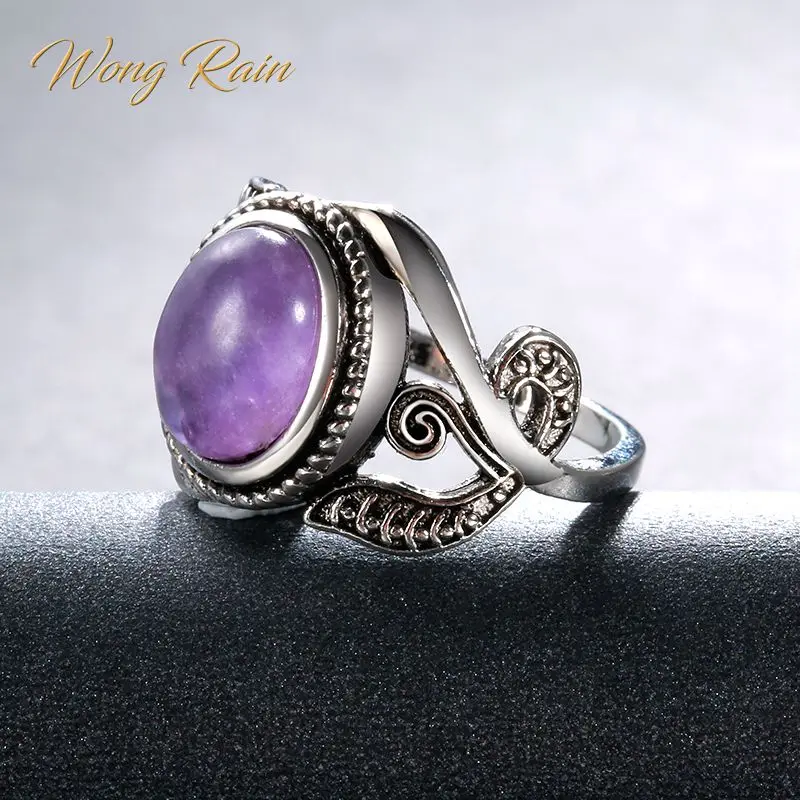 Винтажное кольцо Wong Rain из 100% серебра 925 пробы с аметистом камнем на день рождения