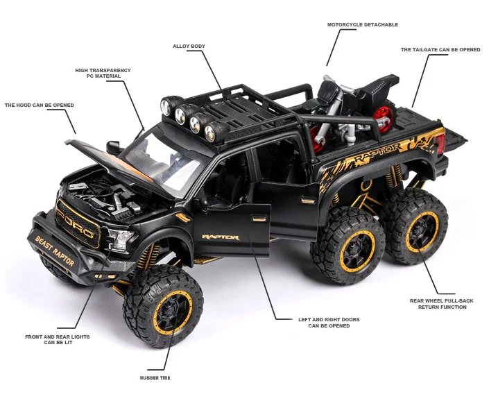 1:32 большой пикап модель игрушечный автомобиль для Ford F150 Raptor звуковой светильник
