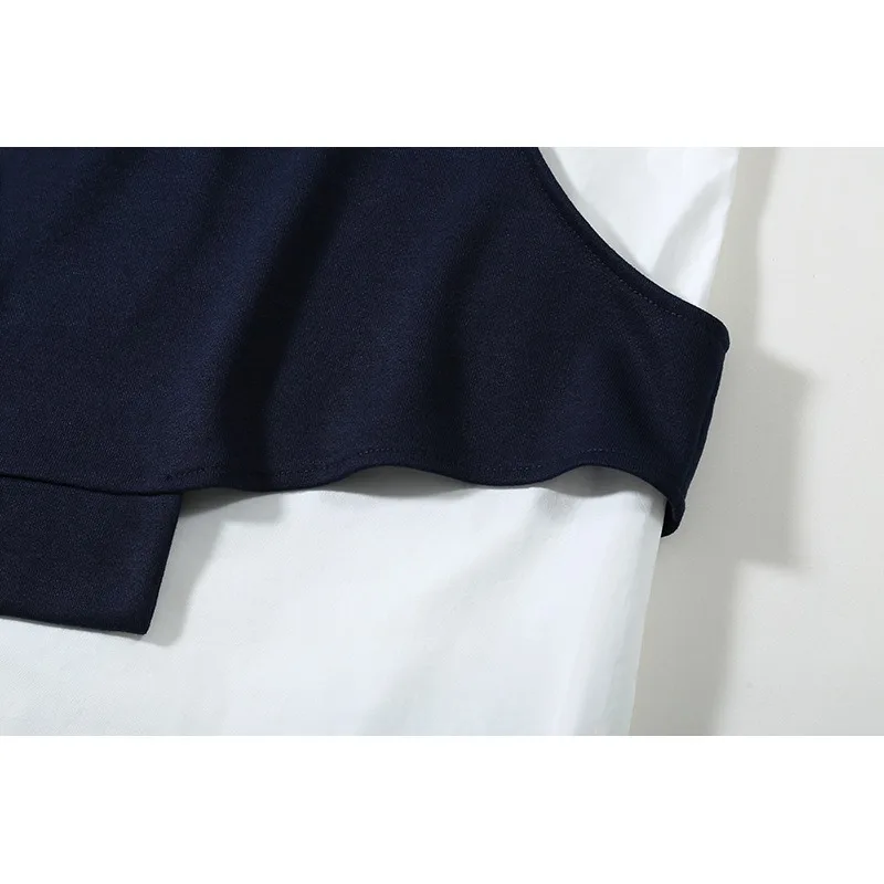 

Patchwork O-neck Loose Women Hoodies Fake Two Piece Casual Long Sleeve Pullover Japanese Design Ins Retro Sweatshirt 13A193