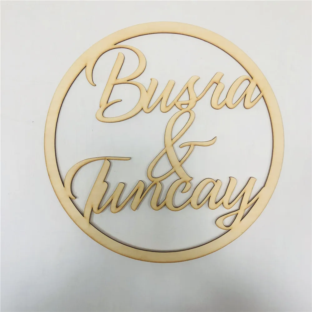 Custom Wreath Wooden Wedding Circle Hanging Personalized Couples Name Flower Sign Romantic Wooden Marriage Party Decorations