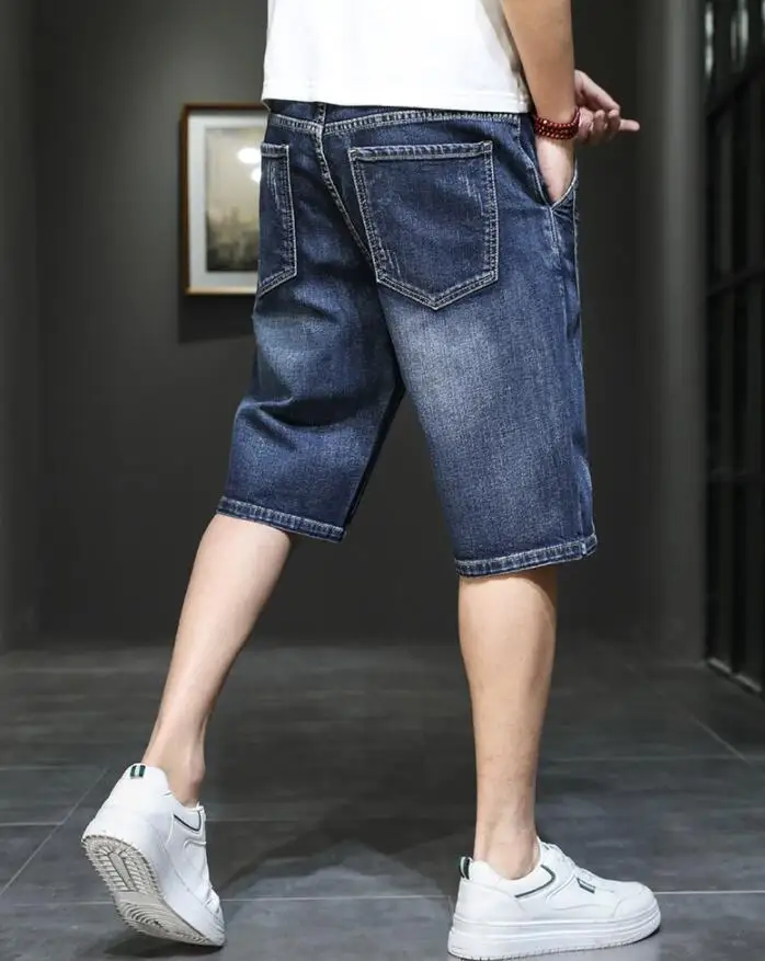 Jean Shorts For Men Denim Ripped Vintage Stretch Elastic High Waisted Mens Distressed Half Jeans