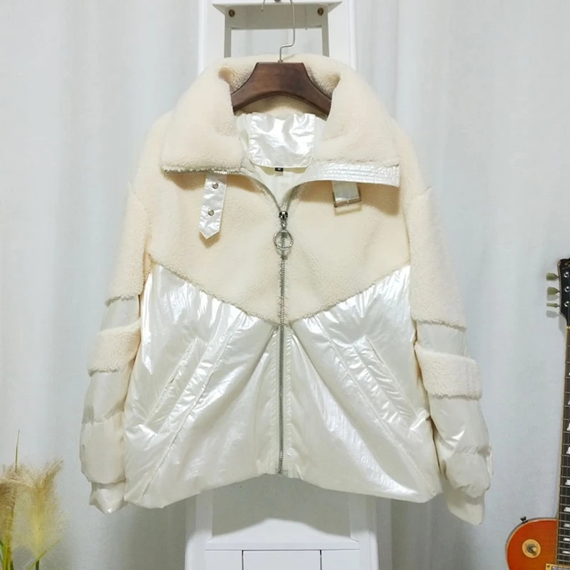 Fitaylor зимние свободные белые пуховики на утином пуху Женская Лоскутная парка из