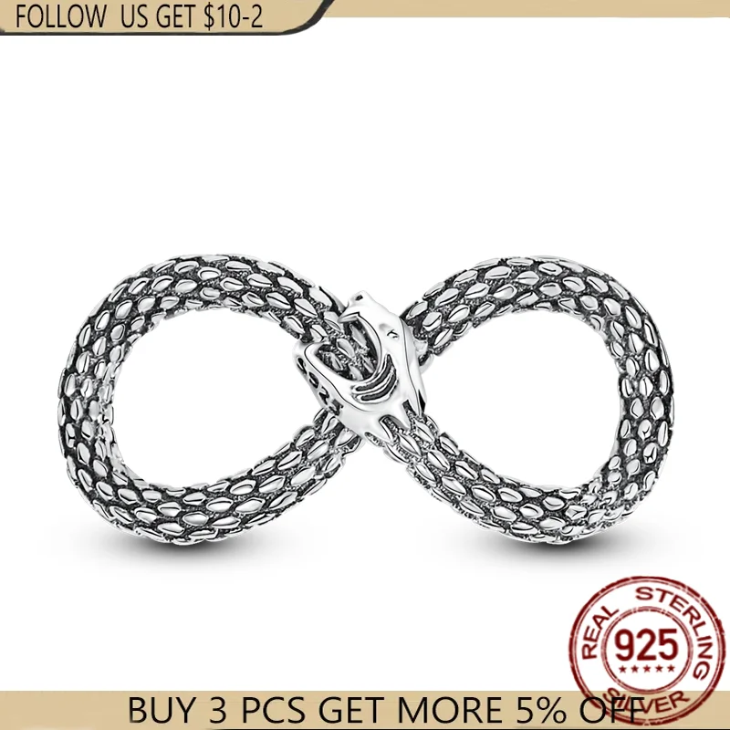 

Новинка 925, бусины-символы Ouroboros серебряного цвета, Подвески подходят для оригинального браслета Пандоры 925, изготовление женских ювелирных ...