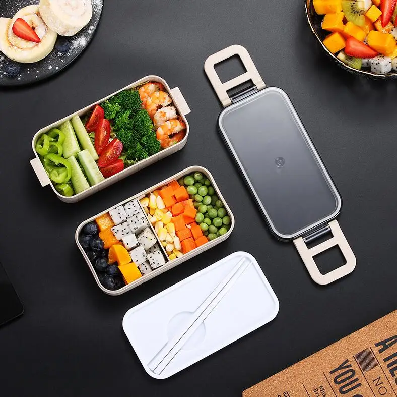 

ZOUNICH Microwave Lunch Box Wheat Straw Dinnerware Food Storage Container Healthy MateriaL School Office Portable Bento Boxes